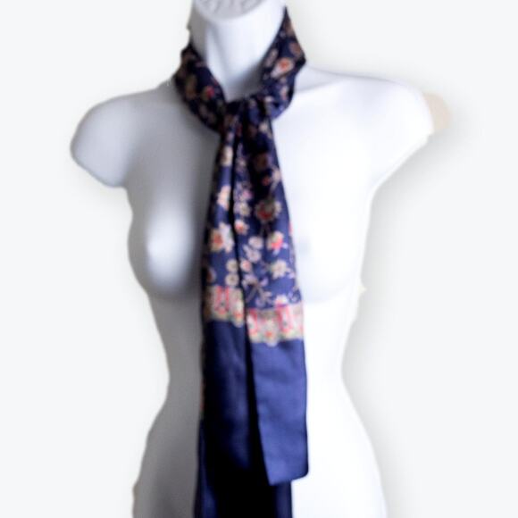 Sunkyung Sa Blue Vintage Satin Rectangle Womens Scarf - Picture 1 of 8